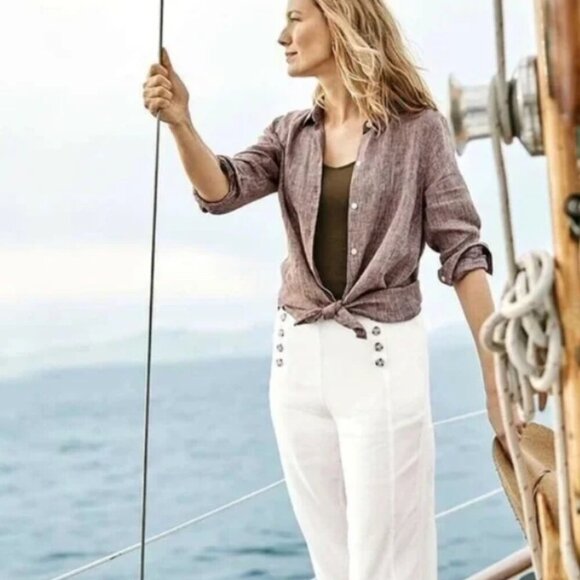 J. Jill Love Linen Long Sleeves Essential Shirt, Brown, Size XS, Pre-owned EUC - Picture 1 of 10